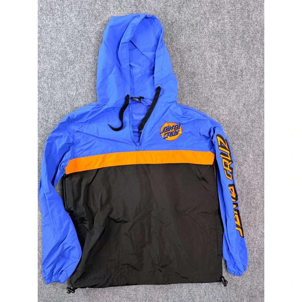 Santa Cruz Skateboards Anorak Windbreaker Jacket Mens Small Blue Black Orange